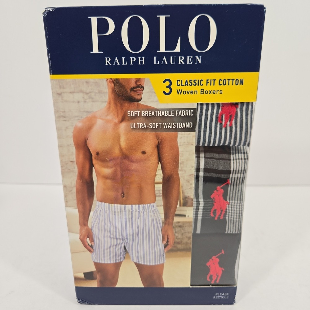 Polo Ralph Lauren Mens Small Classic Fit Cotton Woven Boxers Black Gray Red Pony